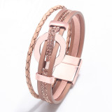 Multi layer magnet clasp alloy woven leather bracelet