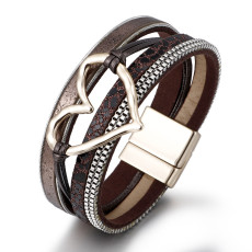 19.5CM Bohemian multi-layer leather love bracelet Fashion magnet clasp bracelet