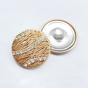20MM Striped wavy fishbone diamond inlaid Metal snap button charms