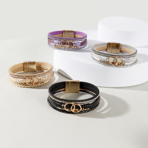 Simple leather bracelet Multi layer hand woven bracelet