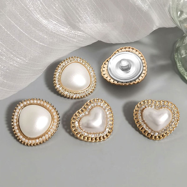 23MM Diamond studded love pearl Metal  snap button charms