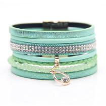 3.5 * 19.5CM multi-layer color leather rope zircon bracelet Multi color women's alloy magnet buckle tassel bracelet