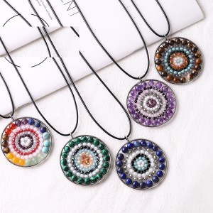 5 * 5CM Datura Colorful Natural Stone Crystal Stainless Steel Pendant Colorful Fruit of Desire Ball Pendant