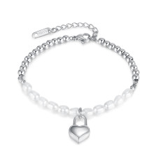 Chain splicing pearl stainless steel heart lock bracelet