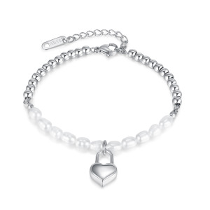Chain splicing pearl stainless steel heart lock bracelet