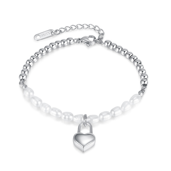 Chain splicing pearl stainless steel heart lock bracelet