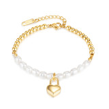 Chain splicing pearl stainless steel heart lock bracelet