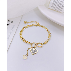 Double layer splicing chain bracelet ring heart zircon stainless steel bracelet