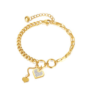 Double layer splicing chain bracelet ring heart zircon stainless steel bracelet