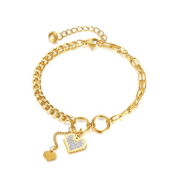 Double layer splicing chain bracelet ring heart zircon stainless steel bracelet