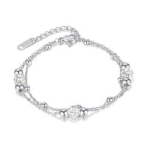 Double layer stainless steel ball zircon bracelet