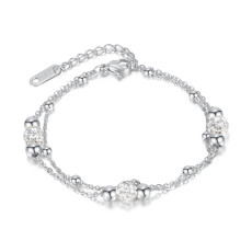 Double layer stainless steel ball zircon bracelet