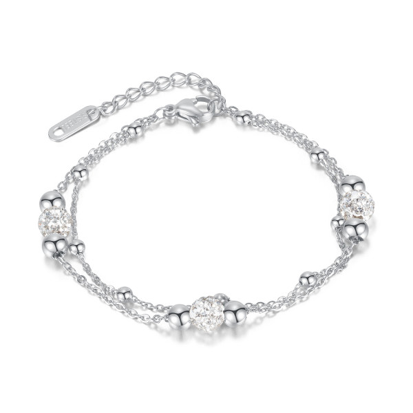 Double layer stainless steel ball zircon bracelet
