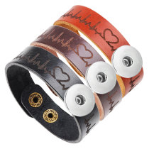 Cowhide Heartbeat Lovers Belief Bracelet  18MM Snaps button jewelry wholesale