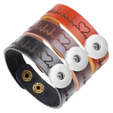 Cowhide Heartbeat Lovers Belief Bracelet  18MM Snaps button jewelry wholesale