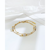 Double layer stainless steel ball zircon bracelet