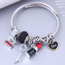 Beauty lipstick love crystal beads adjustable stainless steel bracelet