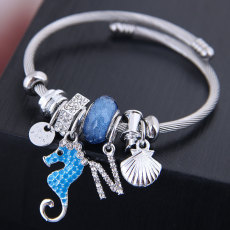 Stainless steel adjustable seahorse shell crystal tassel bracelet bracelet