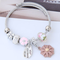 Adjustable Stainless Steel Bracelet Daisy Pendant Bracelet