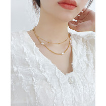 Stainless steel double pearl necklace