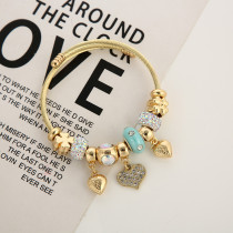 Stainless Steel DIY Beaded love Heart Adjustable Bracelet Full Diamond Bracelet Four leaf Grass Flower Bracelet