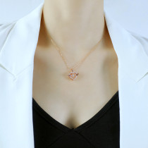 Stainless steel Valentine's Day heart-shaped angel wing zircon pendant with rose gold plated chain