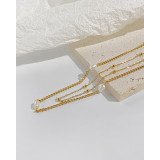 Stainless steel double pearl necklace