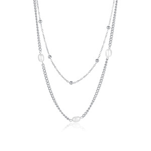 Stainless steel double pearl necklace