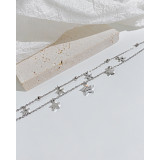 Stainless steel double layer star set zircon necklace