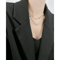 Stainless Steel Leaf Necklace Devil's Eye Collar Chain