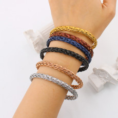 Stainless steel fried dough twist braided steel wire open bracelet