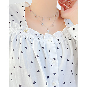Stainless steel double layer star set zircon necklace