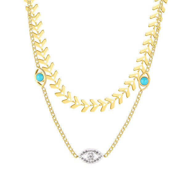 Stainless Steel Leaf Necklace Devil's Eye Collar Chain