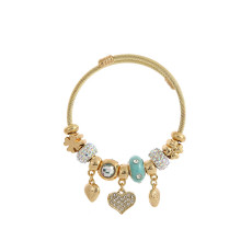 Stainless Steel DIY Beaded love Heart Adjustable Bracelet Full Diamond Bracelet Four leaf Grass Flower Bracelet