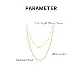 Stainless steel double pearl necklace