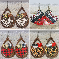 Wooden printed hollow heart shaped Valentine's Day earrings