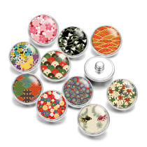 20MM Flower  pattern  Print glass snaps buttons  DIY jewelry