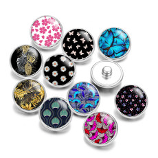 20MM Flower Butterfly pattern  Print glass snaps buttons  DIY jewelry