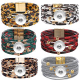 Metal Leopard Magnet Buckle Leather Bracelet Beaded Brass Bracelet Snaps button jewelry wholesale