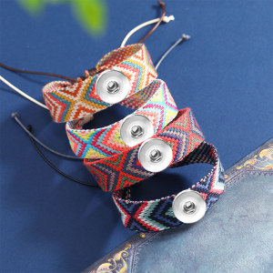 20MM Snaps button jewelry wholesale Diamond shaped ethnic style cotton rope hand woven bracelet