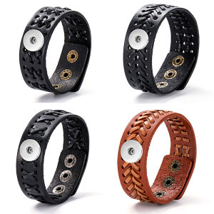 20MM Snaps button jewelry wholesale Woven antique leather bracelet