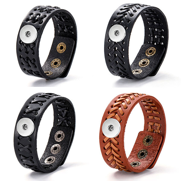 20MM Snaps button jewelry wholesale Woven antique leather bracelet