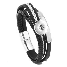 20MM Snaps button jewelry wholesale Simple embroidery woven stainless steel geometric leather bracelet