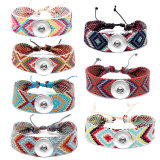 20MM Snaps button jewelry wholesale Diamond shaped ethnic style cotton rope hand woven bracelet