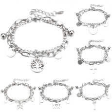 Stainless Steel Bracelets Women Tree Heart Stars Charm Bracelet Wholesale