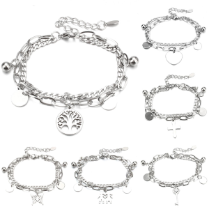 Stainless Steel Bracelets Women Tree Heart Stars Charm Bracelet Wholesale
