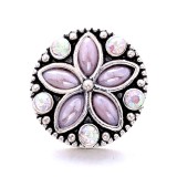 20MM purple design Rhinestone enamel Metal snap button charms