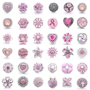 20MM pink design Rhinestone enamel Metal snap button charms