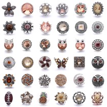 20MM Brown Crystal Rhinestone Owl flower design Rhinestone enamel Metal snap button charms