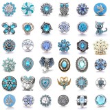 20MM blue design Rhinestone enamel Metal snap button charms